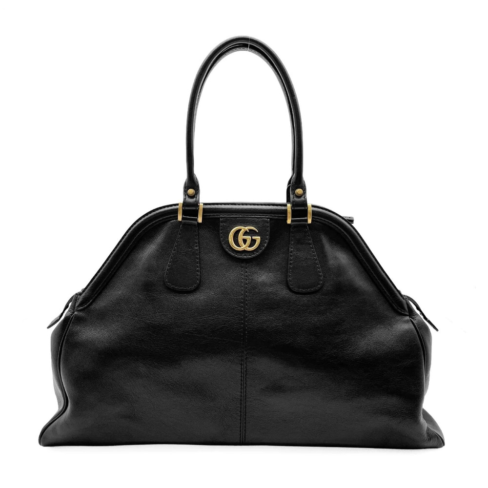 GUCCI Authentic Black Leather GG Marmont Boston Bag